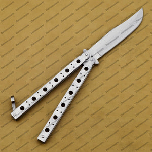 Personalize Custom Silver-Spotted 12cm” blade High Carbon Filipino Balisong Butterfly Knife World Class Knives with Leather Sheath