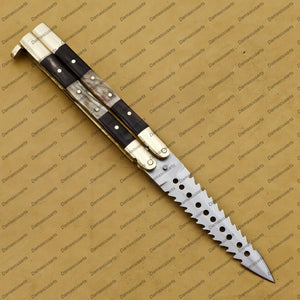 Personalize Handmaded2 Tool Steel Filipino Balisongs Butterfly Stainless Steel Brass with Bone with Rosewood Inserts Knives World-Class Knives with Leather Sheath