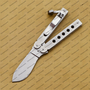 6.5" Personalize Customize Handmade Brown Argus D2 Tool Steel Filipino Balisongs Butterfly Knife World Class Knives with Leather Sheath