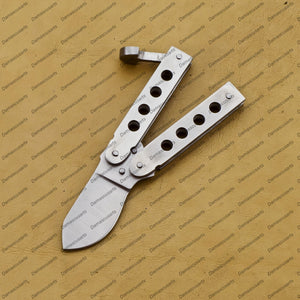 4.5" Personalize Customize Handmade Brown Argus D2 Tool Steel Filipino Balisongs Butterfly Knife World Class Knives with Leather Sheath