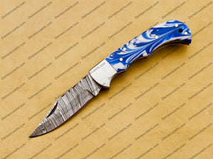 Customize Damascus Pocket Folding Knife, Groomsmen Gifts Anniversary Gift Authentic Damascus Steel Blade Gift for Him Sp-002