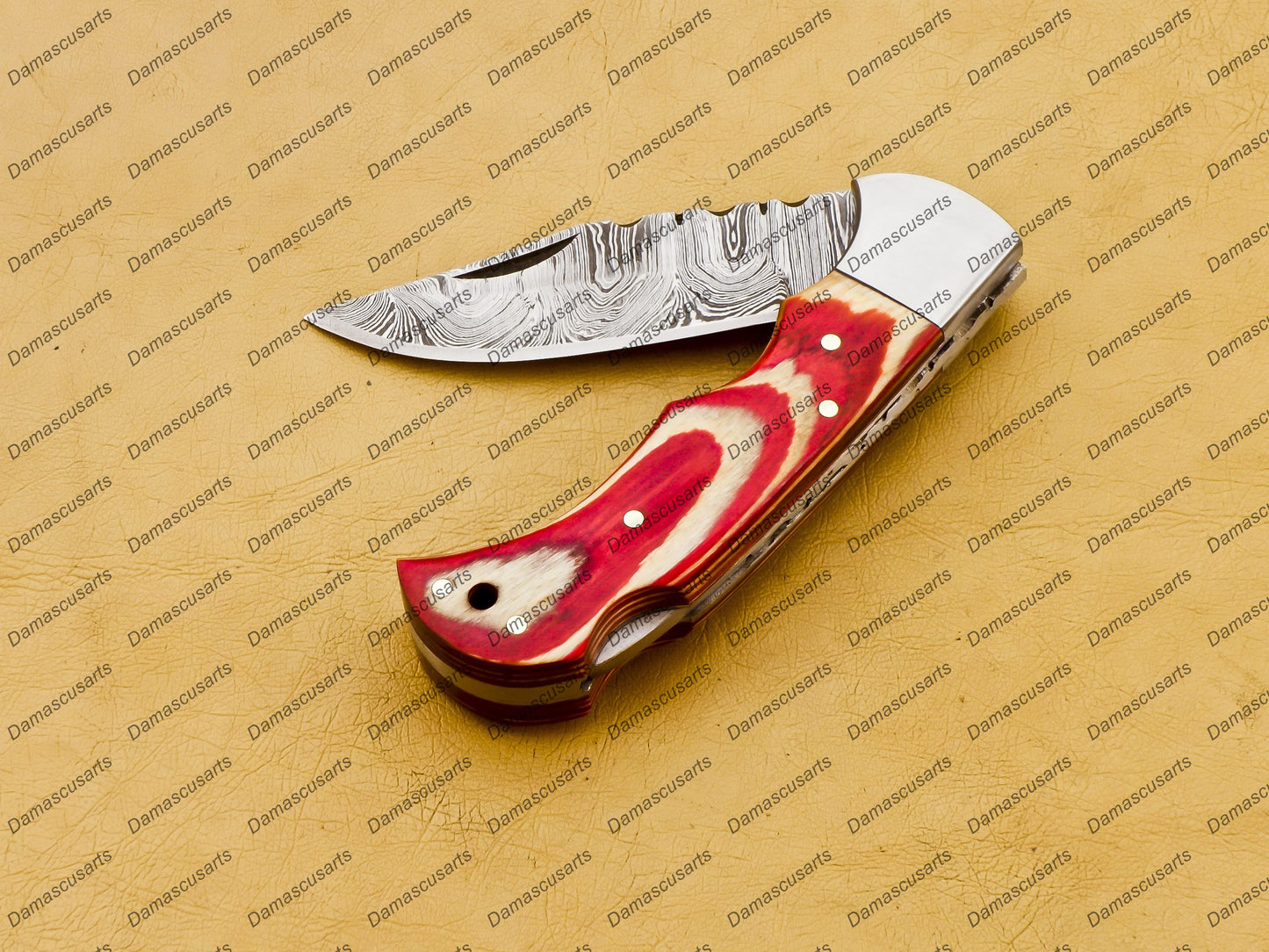 Personalized Custom Handmade Damascus Steel Folding Pocket Knife Handmade Knife for Men Blade Made of Authentic Damascus Steel with Sharping Rod Leather Sheath Sf-004