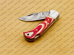 Personalized Custom Handmade Damascus Steel Folding Pocket Knife Handmade Knife for Men Blade Made of Authentic Damascus Steel with Sharping Rod Leather Sheath Sf-004