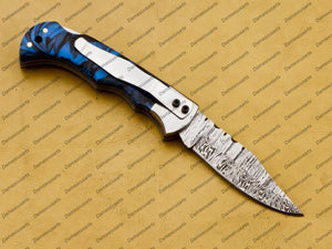 Personalized Custom Handmade Damascus Pocket Folding Knife, Custom Pocket Fold Knife, Groomsmen Gifts Anniversary Gift Authentic Damascus Steel Blade Gift for Him Sp-002