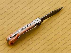 Personalized Custom Handmade Damascus Pocket Folding Knife, Custom Pocket Fold Knife, Groomsmen Gifts Anniversary Gift Authentic Damascus Steel Blade Gift for Him Sp-014
