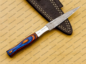Personalized Custom Handmade Forged Damascus Steel Throwing Dagger  with Leather Sheath