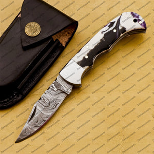Personalized Custom Handmade Damascus Pocket Folding Knife, Custom Pocket Fold Knife, Groomsmen Gifts Anniversary Gift Authentic Damascus Steel Blade Gift for Him Sf-017