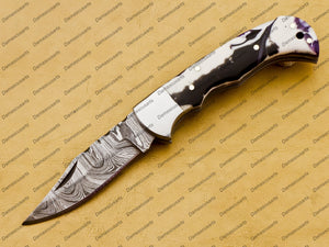 Personalized Custom Handmade Damascus Pocket Folding Knife, Custom Pocket Fold Knife, Groomsmen Gifts Anniversary Gift Authentic Damascus Steel Blade Gift for Him Sf-017
