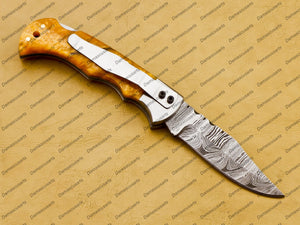 Personalized Custom Handmade Damascus Pocket Folding Knife, Custom Pocket Fold Knife, Groomsmen Gifts Anniversary Gift Authentic Damascus Steel Blade Gift for Him Sf-015