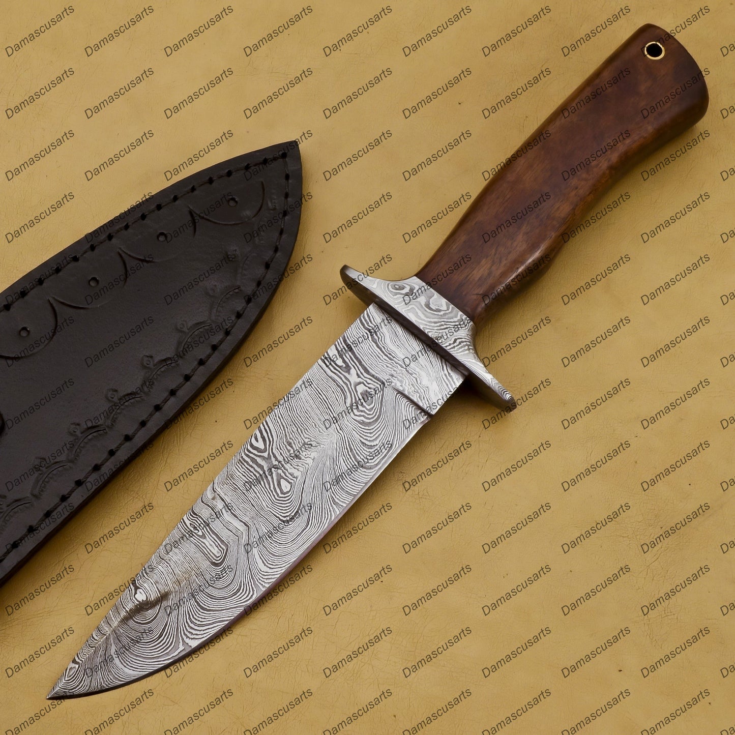 Personalized 11" Custom Handmade Damascus Gut Hook Hunting Fixed Blade Knife Damascus Handmade Word Class with Leather Sheath