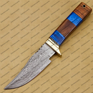 Personalized Custom Egyptian Cobra Knife 9″ Fixed Blade Hunting Bowie Skinner Survival Handmade Damascus Steel Knife with Leather Sheath