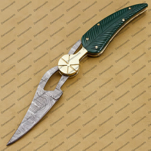 Personalized Custom Handmade Damascus Folding Pocket Knife Hunting Knife 100% Handmade Damascus Steel Handle Wood with Leather Sheath