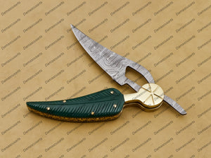 Personalized Custom Handmade Damascus Folding Pocket Knife Hunting Knife 100% Handmade Damascus Steel Handle Wood with Leather Sheath