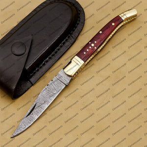 Personalized Custom Handmade 7.5 Inches Damascus Laguiole Knife Handmade Damascus Pocket Knives French Knife Steak Knife Usa Made with Leather Sheath