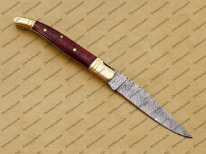 Personalized Custom Handmade 7.5 Inches Damascus Laguiole Knife Handmade Damascus Pocket Knives French Knife Steak Knife Usa Made with Leather Sheath