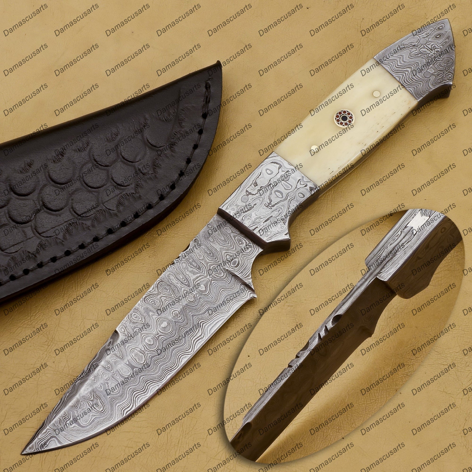 Personalized Custom Handmade 9"mink Knife Handmade Damascus Fixed Blade Hunting Knife Inches Blade Made with Leather Sheath