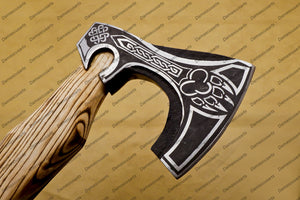 Custom Handmade Carbon Steel Tomahawk Axe Viking Hunting Camping Axe Vantage Axe Battle with Beautiful Desing of Wood Handle With Leather