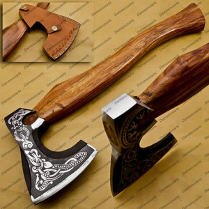 Engrave able Custom Handmade Carbon Steel Axe Viking Hunting CAMPING AXE Vantage AXE Battle with Beautiful Design of Wood Handle