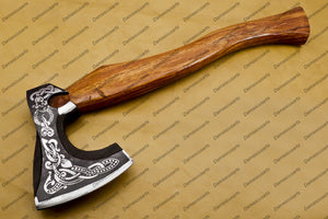 Engrave able Custom Handmade Carbon Steel Axe Viking Hunting CAMPING AXE Vantage AXE Battle with Beautiful Design of Wood Handle