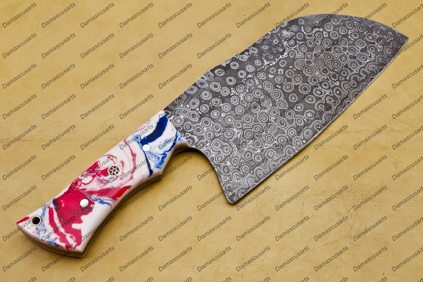 Handmade Damascus Steel Cleaver Chopper Chef Kitchen Knife Heavy Duty Damascus Handle German Razon with Leather Sheeth