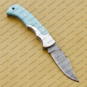 Personalized Custom Handmade Damascus Knife Custom Pocket Fold Knife Groomsmen Gifts Anniversary Gift Authentic Damascus Steel Blade Gift for Him