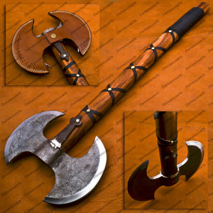 Personalized Custom Handmade 20"hand Forged Handmade Damascus Steel Blade Knife| Hatchet| Axe Walnut Wood| with Leather Sheath