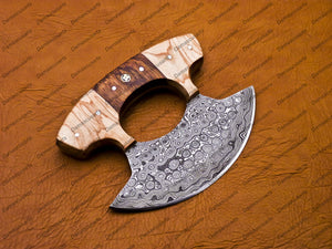 Personalized Custom Handmade Damascus Chef Kitchen Ulu Knife Chef Knife Heavy Duty Damascus Handle Koa Wood with Leather Sheath