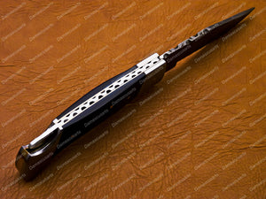 Custom Hand Made Damascus Steel Folding Pocket Knife with Handle Olive Wood
