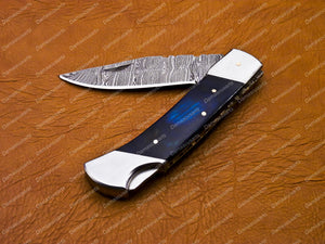 Custom Hand Made Damascus Steel Folding Pocket Knife with Handle Olive Wood