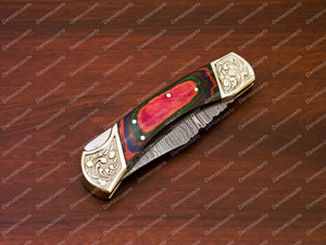 Personalized Custom Handmade 9" Handmade Damascus Folding Pocket Knife Hunting Knife 100% Handmade Damascus