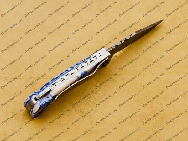 Personalized Custom Handmade Damascus Steel Pocket Knife Hunting knife Resin Sheet Handle With Leather Sheath Boyfriend Groomsman Knife - Image 7