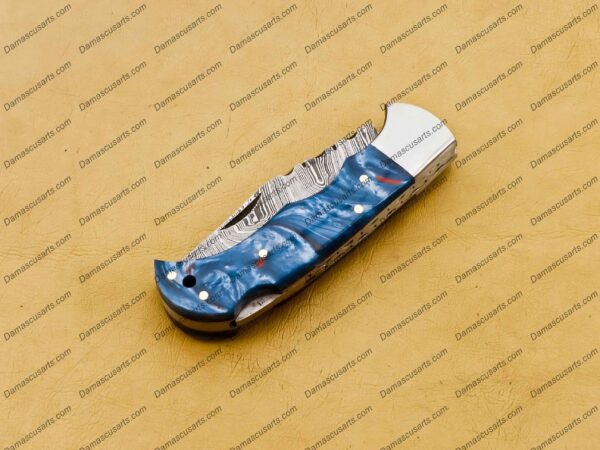 Personalized Handmade Damascus Pocket Knife | 6-Inch Compact Folding Knife with Leather Sheath | Artisan-Crafted 3-Inch Blade - Image 4