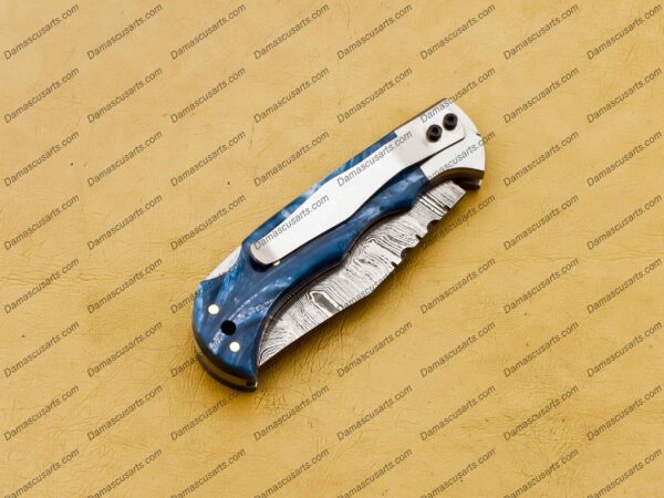 Personalized Handmade Damascus Pocket Knife | 6-Inch Compact Folding Knife with Leather Sheath | Artisan-Crafted 3-Inch Blade - Image 3