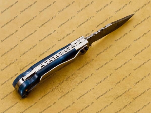 Personalized Handmade Damascus Pocket Knife | 6-Inch Compact Folding Knife with Leather Sheath | Artisan-Crafted 3-Inch Blade - Image 8