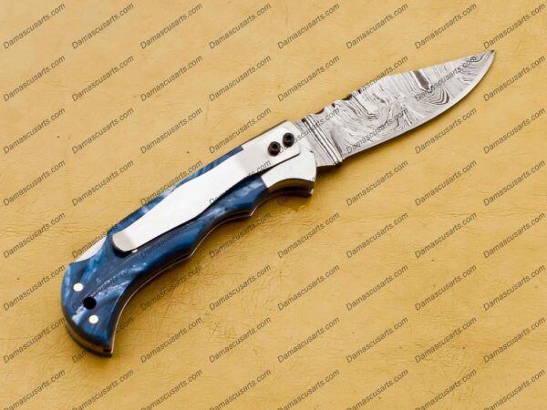Personalized Handmade Damascus Pocket Knife | 6-Inch Compact Folding Knife with Leather Sheath | Artisan-Crafted 3-Inch Blade - Image 6