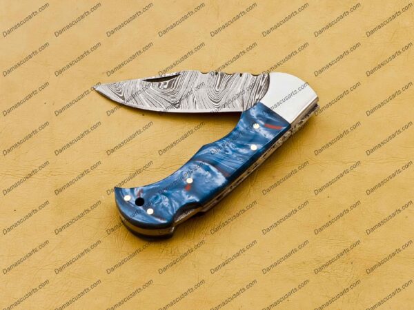 Personalized Handmade Damascus Pocket Knife | 6-Inch Compact Folding Knife with Leather Sheath | Artisan-Crafted 3-Inch Blade - Image 5