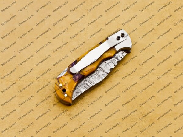 Personalized Handmade Damascus Pocket Knife | 6-Inch Compact Folding Knife with Leather Sheath | Artisan-Crafted 3-Inch Blade - Image 10