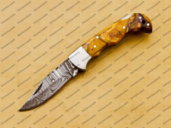 Personalized Handmade Damascus Pocket Knife | 6-Inch Compact Folding Knife with Leather Sheath | Artisan-Crafted 3-Inch Blade - Image 8