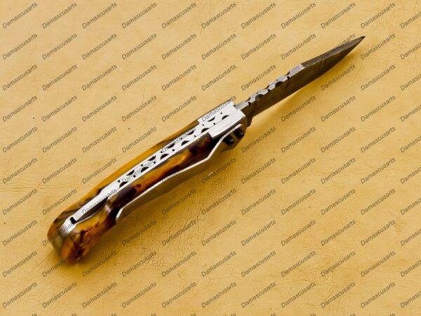 Personalized Handmade Damascus Pocket Knife | 6-Inch Compact Folding Knife with Leather Sheath | Artisan-Crafted 3-Inch Blade - Image 5