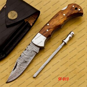 Personalized Damascus Folding Pocket Knife Custom Handmade Damascus Steel Pocket Knife USA, Engraved EDC Groomsmen Gift, 3″ Razor-Sharp Blade with Leather Sheath & Fast U.S. Shipping
