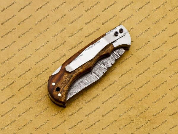 Personalized Damascus Folding Pocket Knife Custom Handmade Damascus Steel Pocket Knife USA, Engraved EDC Groomsmen Gift, 3″ Razor-Sharp Blade with Leather Sheath & Fast U.S. Shipping - Image 10