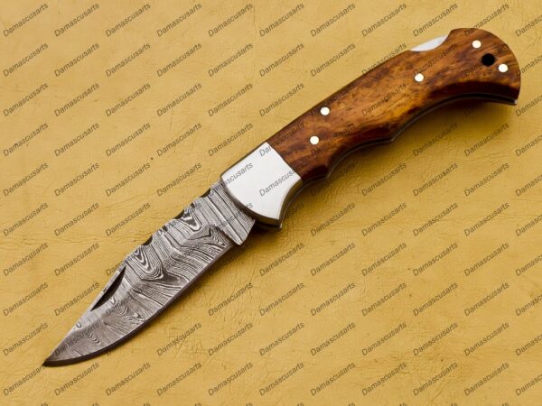 Personalized Damascus Folding Pocket Knife Custom Handmade Damascus Steel Pocket Knife USA, Engraved EDC Groomsmen Gift, 3″ Razor-Sharp Blade with Leather Sheath & Fast U.S. Shipping - Image 4