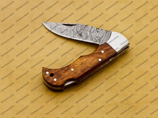 Personalized Damascus Folding Pocket Knife Custom Handmade Damascus Steel Pocket Knife USA, Engraved EDC Groomsmen Gift, 3″ Razor-Sharp Blade with Leather Sheath & Fast U.S. Shipping - Image 8