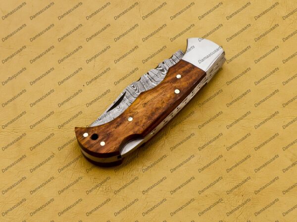 Personalized Damascus Folding Pocket Knife Custom Handmade Damascus Steel Pocket Knife USA, Engraved EDC Groomsmen Gift, 3″ Razor-Sharp Blade with Leather Sheath & Fast U.S. Shipping - Image 9
