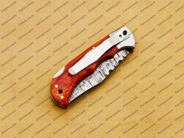 Personalized Damascus Folding Pocket Knife Custom Handmade Damascus Steel Pocket Knife USA, Engraved EDC Groomsmen Gift, 3″ Razor-Sharp Blade with Leather Sheath & Fast U.S. Shipping - Image 10