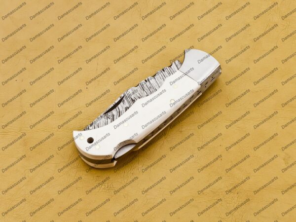 Personalized Damascus Folding Pocket Knife Custom Handmade Damascus Steel Pocket Knife USA, Engraved EDC Groomsmen Gift, 3″ Razor-Sharp Blade with Leather Sheath & Fast U.S. Shipping - Image 10