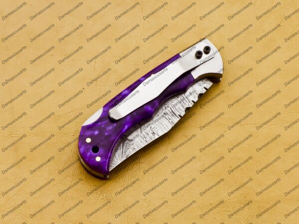 Personalized Damascus Folding Pocket Knife Custom Handmade Damascus Steel Pocket Knife USA, Engraved EDC Groomsmen Gift, 3″ Razor-Sharp Blade with Leather Sheath & Fast U.S. Shipping - Image 10