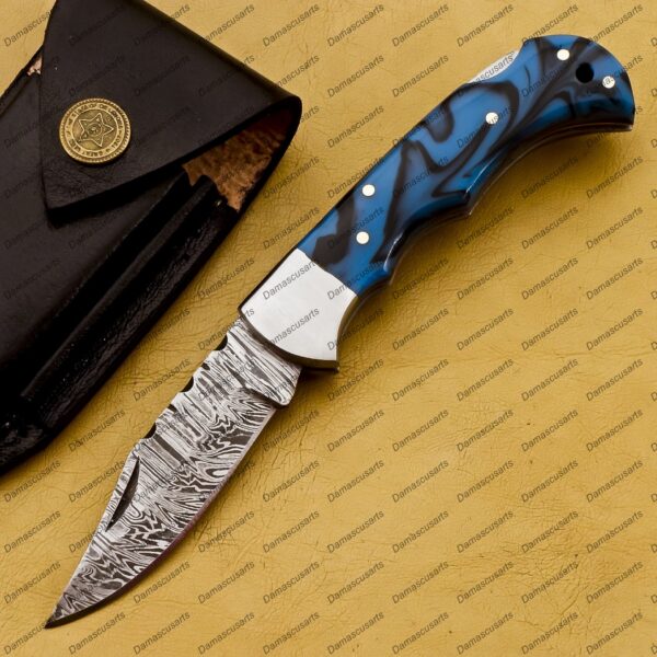 Personalized Damascus Folding Pocket Knife Custom Handmade Damascus Steel Pocket Knife USA, Engraved EDC Groomsmen Gift, 3″ Razor-Sharp Blade with Leather Sheath & Fast U.S. Shipping - Image 10