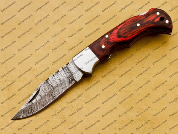 Personalized Damascus Folding Pocket Knife Custom Handmade Damascus Steel Pocket Knife USA, Engraved EDC Groomsmen Gift, 3″ Razor-Sharp Blade with Leather Sheath & Fast U.S. Shipping - Image 4