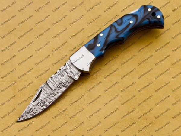 Personalized Damascus Folding Pocket Knife Custom Handmade Damascus Steel Pocket Knife USA, Engraved EDC Groomsmen Gift, 3″ Razor-Sharp Blade with Leather Sheath & Fast U.S. Shipping - Image 9